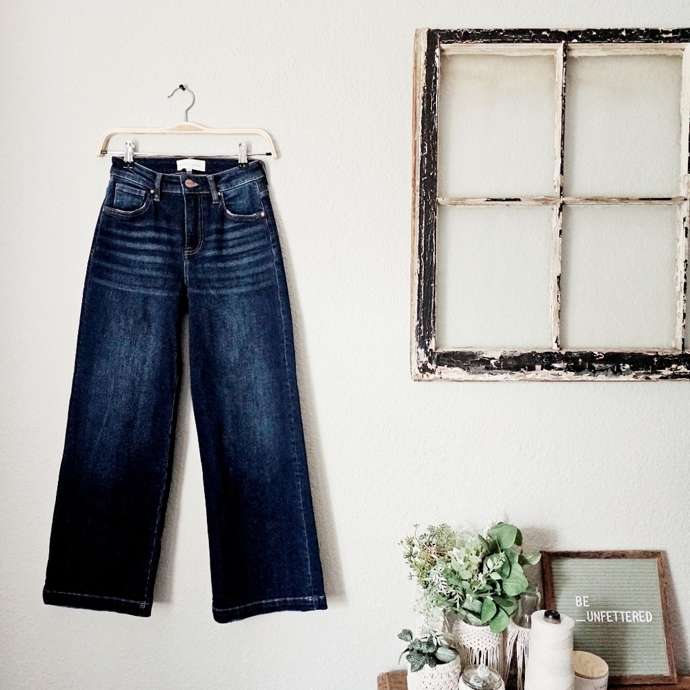 Risen HR Dark Wash Classic Wide Leg Cropped Denim Jeans Office Various NEW - Picture 3 of 16